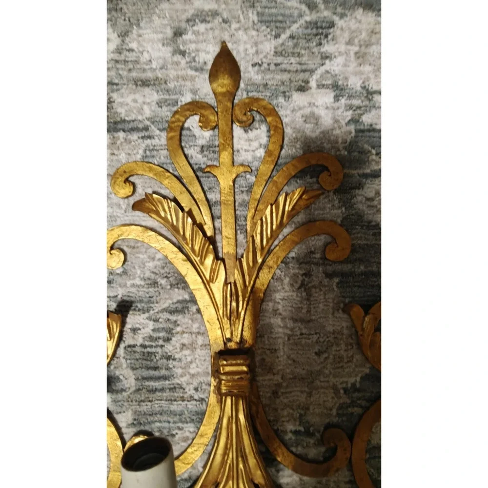 Vintage mid Century Italian Gold Gilt Large Wall Sconces